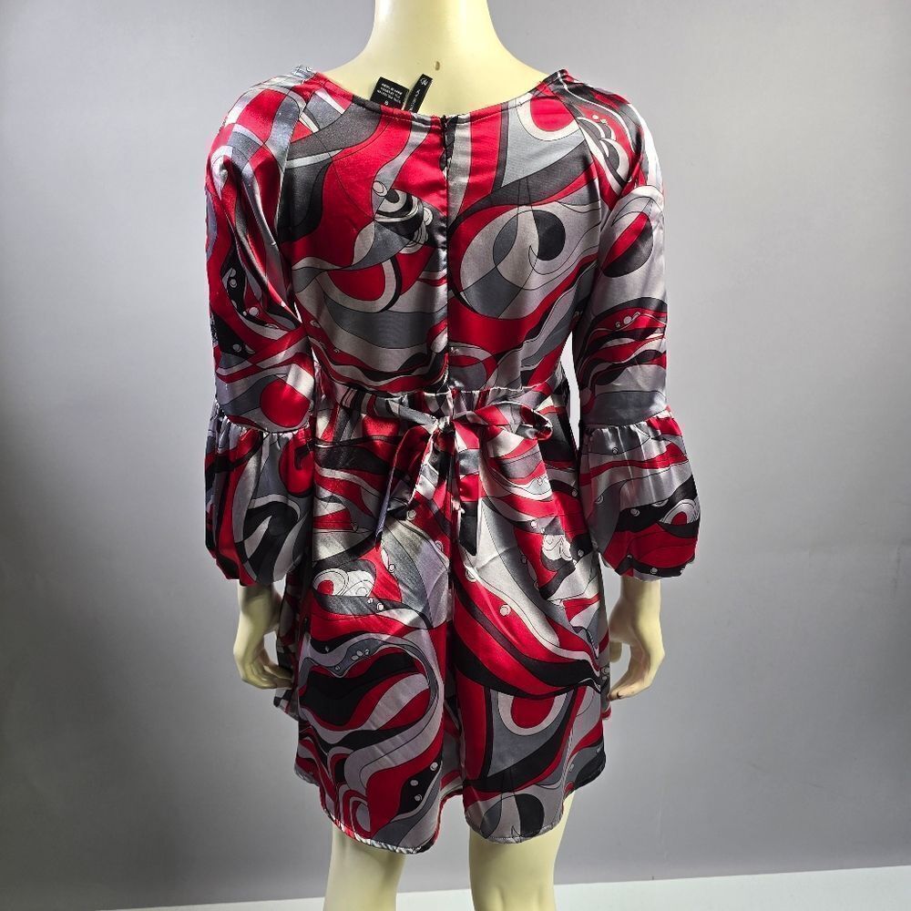 New Directions Red and Black Abstract Dress R7 - Picture 3 of 5